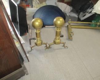 Pair American period brass canonball andirons