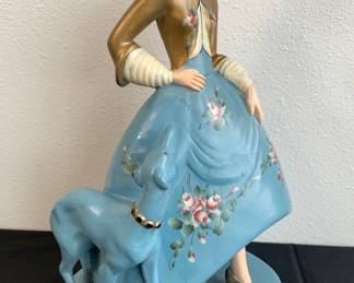 RARE Vintage Lady & Greyhound Dog Chalkware Statue ABCO * Art Deco Alexander Backer