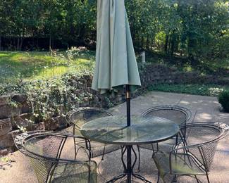 Vintage Wrought Iron Patio Set & Umbrella ~$150.00
Needs power washing