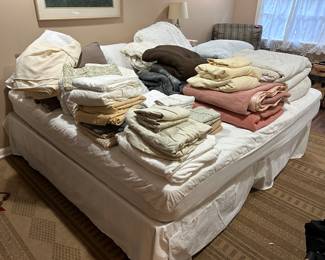 Linens and king bed