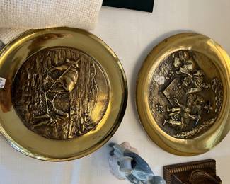 Pair of heavy brass plates with Asian motifs