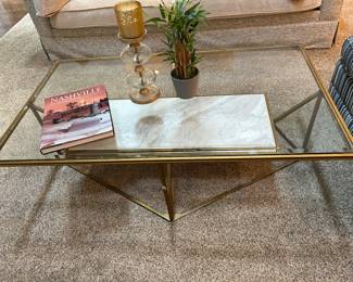 Brass, glass and marble cocktail/ coffee table 