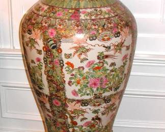 Large Vintage Rose Medallion  Vase 36 inches tall.