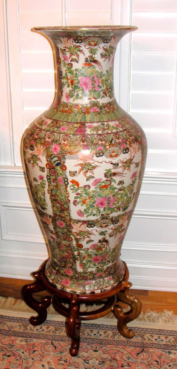 Large Vintage Rose Medallion  Vase 36 inches tall.