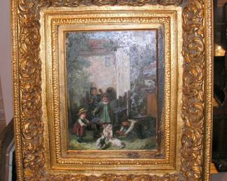 Oil Painting Children in Yard