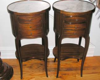 Pair French Tables , Marble inset tops.