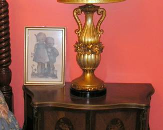 Small French Cabinet with Gold Lamp