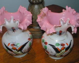 Antique English Fluted hand painted Vases