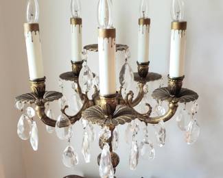 Pair of Beautiful Brass and crystal Candelabras lighted