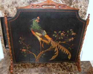 Antique English Hand Painted Firescreen