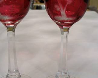 Moser Glass acid Etched Antique Stems Kalisek