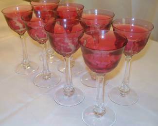 Moser Glass acid etched Pheasant Wine Glasses