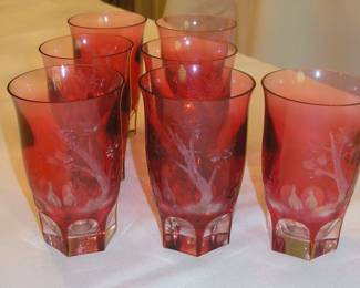 Moser Glass acid etched Pheasant High Balls