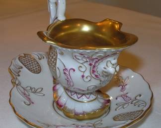 Antique Dresden Carl Thieme Swan Cup/Saucer Gold gilt inside.