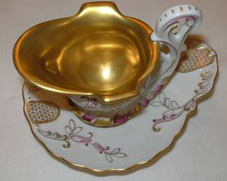 Antique Dresden Carl Thieme Swan Cup/Saucer Gold gilt inside.