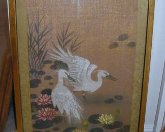Asian Crane on Silk