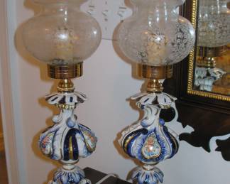Sevres  Lamps with Moser Etched Shades