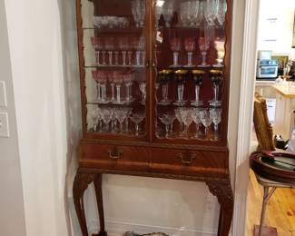One of a Pair of Chippendale Antique Cabinets, and many silverplate trays