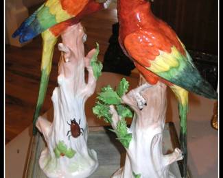 Stunning  DRESDEN  Germany Porcelain Parrots