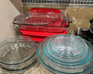 Pyrex baking dishes and mixing bowls