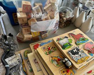 Wooden puzzles and blocks. Lego