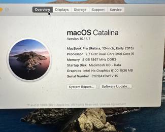 MacBook Pro 13', late 2015. 256 GB storage, 8GB Ram. i5, 2.7GHz. Has minor cosmetic flaws on outside case. 