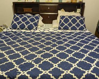 King size Bed with box spring,mattress,memory foam topper.Bed has 2 Drawers on each side and 4 drawers at foot of bed.Onevstorage space at foot as well .Bed has been priced to move and a buyers market first $350.00 cash takes it home .Estate opens at 8am 