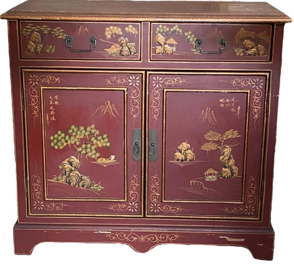 Red Asian Style Cabinet