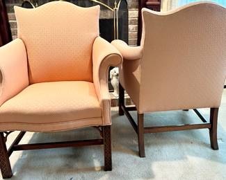 Vintage Wood carved cherry wood base / legs with Peach upholstered chair $89 ea
31w x 25 x 18” floor to seat