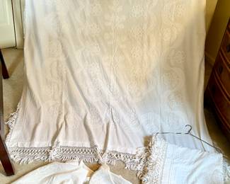 Two sets of Antique white, twin hobnail style bedspreads  $25ea 
Matching 2 window valance set $18