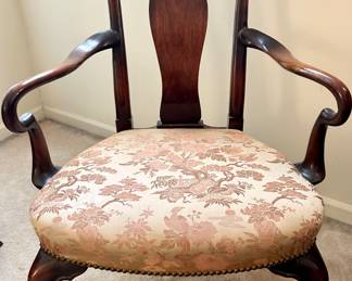 Antique cherry wood, clawfoot armchair with gold Asian print fabric, grommet accents 
24X 19 X 17. $115.