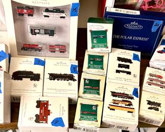 Hallmark keepsake, Lionel Train ornaments most $6-8ea
Boxed - The Polar Express Miniature Train $20
Elf of the shelf boxed set $10