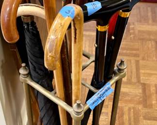 Antique Heavy Brass Umbrella Stand 8”Sq x 25h
$150
Various vintage canes $3-15ea