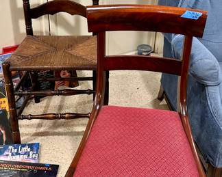 Rush seat chair $45
Cherrywood upholstered seat upright chair $39