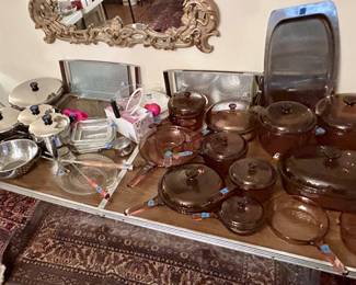 Brown Visionware made by Corning-ware
&  Revere-ware most like new
 