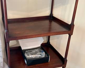 Vintage cherrywood 19 x 13 x 37”h accent 3 tier shelf on wheels $69