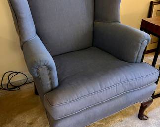 Vintage Clawfoot Blue upholstered wing back Arm Chair 29w x29d x 18” floor to seat $95