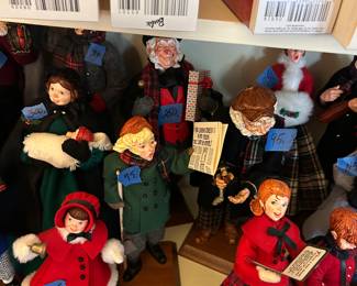 Simpich character dolls most $25-115
Fisherman $500
Mom with baby $300
Grandma w/ presents $175
Constable $150 
Accordion grinder $150 sold
Fiddler $200
Grandpa with present & cane $250