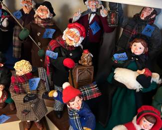 Simpich character dolls most $25-115
Fisherman $500
Mom with baby $300
Grandma w/ presents $175
Constable & accordion grinder $150ea
Fiddler $200
Grandpa with present & cane $250