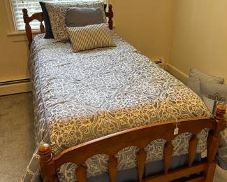 Vintage twin bed to include mattress and bedding. Both mattress and bedding have hardly been used. Very new!