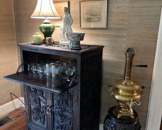 Chinese carved bar cabinet