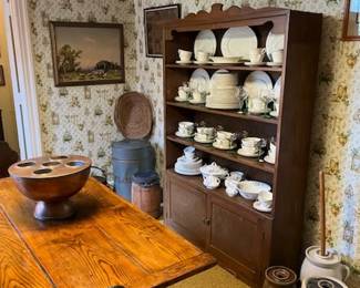 Wedgwood china in bookcase