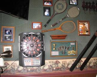 Harley Davidson dart board and tennis items