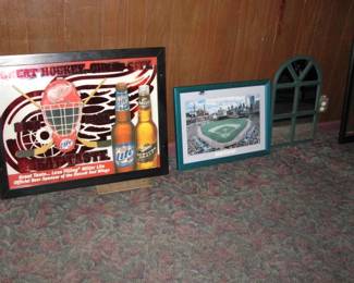 Detroit Tigers stadium print and Miller Red Wings mirror