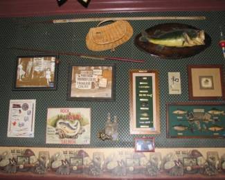 nice mounted Large Mouth Bass and other fishing items