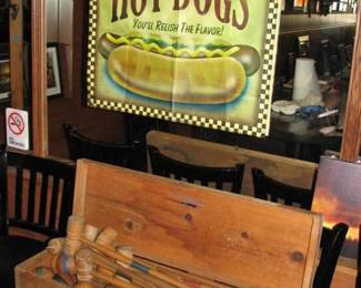 Victorian era Croquet set and a Hot Dogs flag