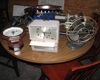 vintage time clock, vintage fan