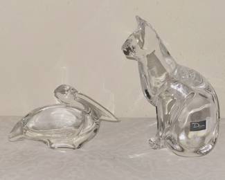 (LEFT) BACCARAT PELICAN, (RIGHT) DAUM SITTING CAT