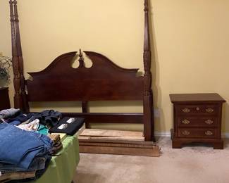 King headboard, rails and slats with matching bed side table