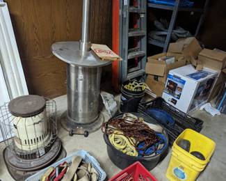 Outdoor propane heater, ropes, straps